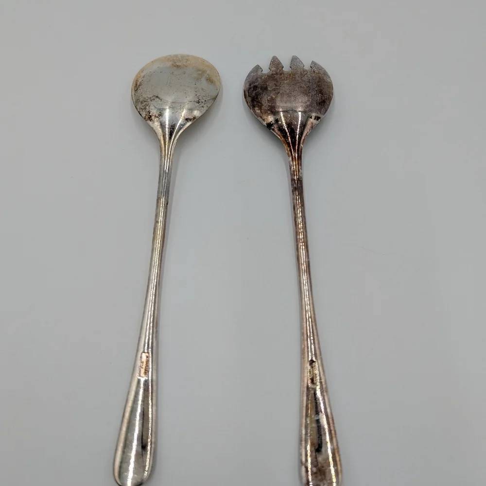 Vintage Made In Italy Silver Plated Spoon & Fork Salad Serving Set Collectible